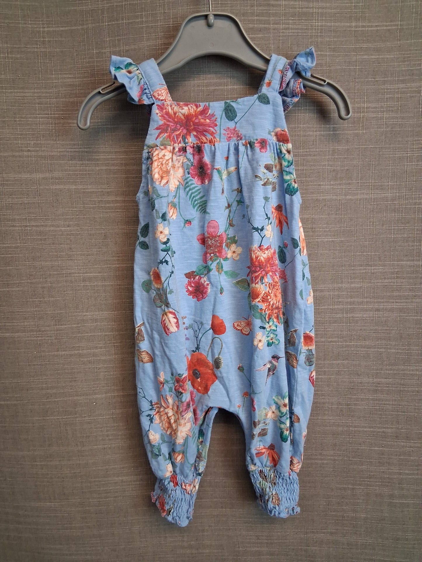 Next Girls Blue Floral Romper Sleeveless Jersey Age 3-6 Months