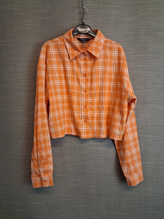 New Look Girls Orange Crop Checked Shirt Long Sleeve Age 12 Years
