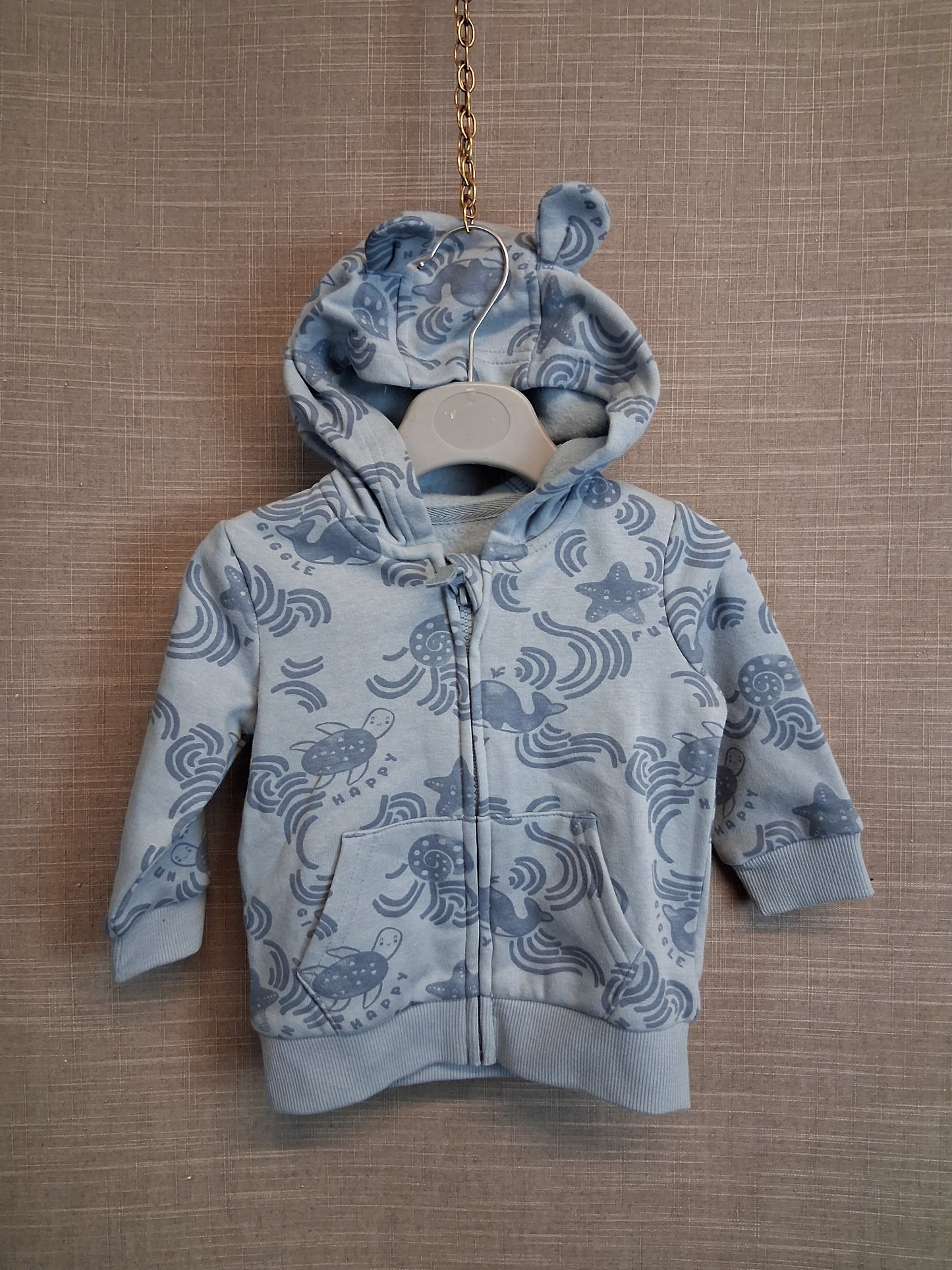George Boys Blue Full Zip Hoodie Sealife Theme Age 3-6 Months