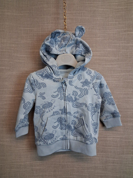 George Boys Blue Full Zip Hoodie Sealife Theme Age 3-6 Months