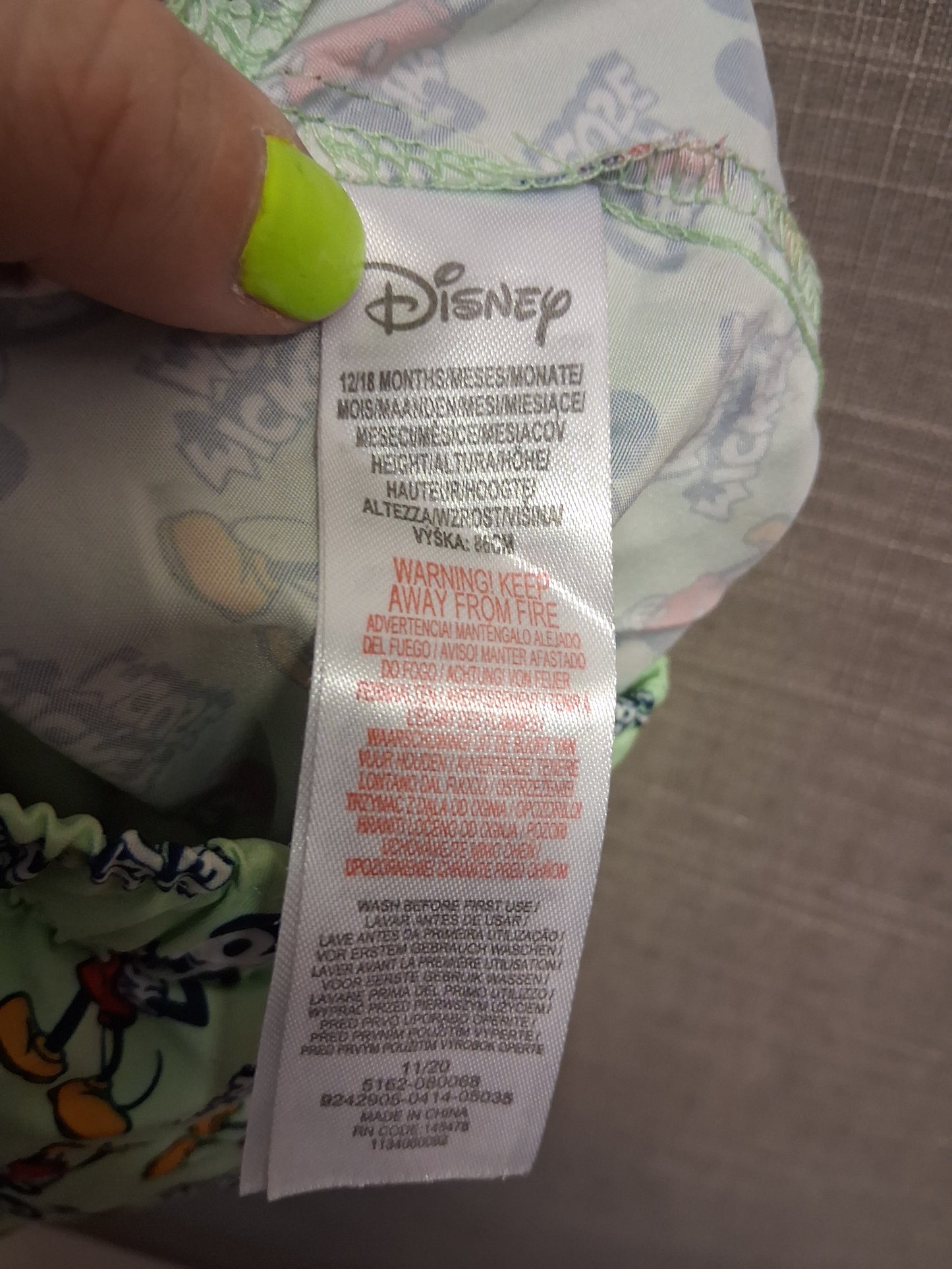 Primark Disney Green Mickey Mouse Swim Shorts Age 12-18 Months