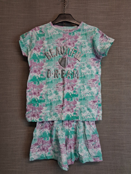 Jeff&Co Multicolour Tie Dye Pyjamas PJs 2 Piece Short Set Age 8-9 Years