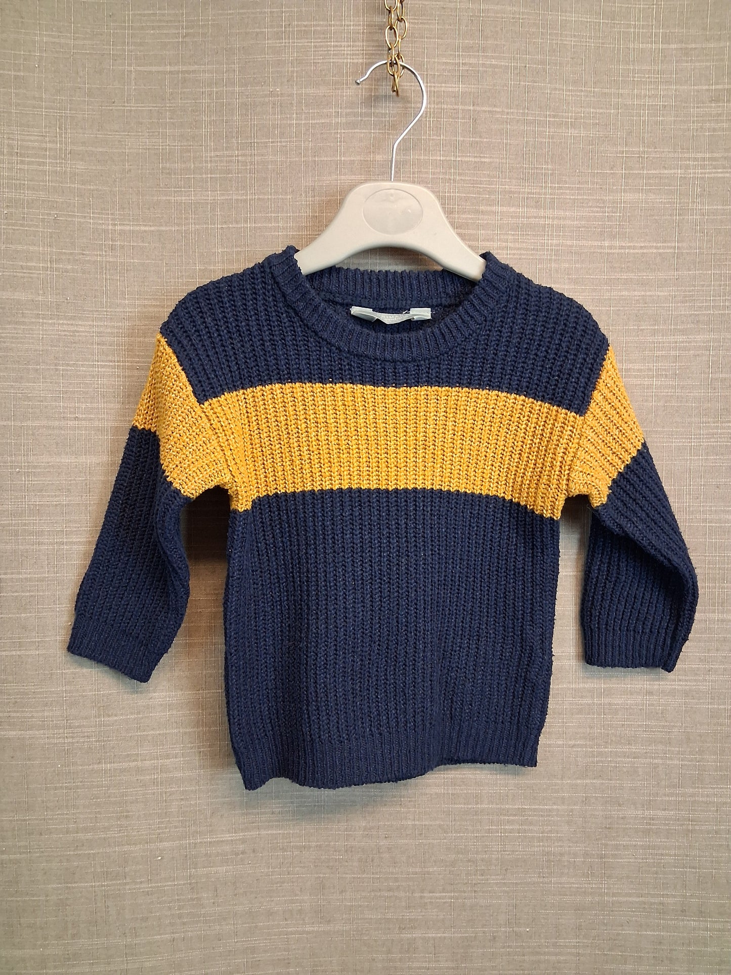 Primark Boys Blue Yellow Knitted Jumper Age 9-12 Months