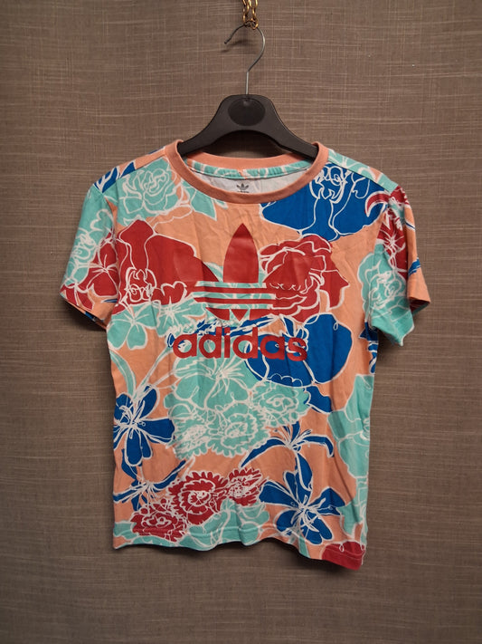 Adidas Girls Multicolour Floral Short Sleeve T-Shirt Age 9-10 Years