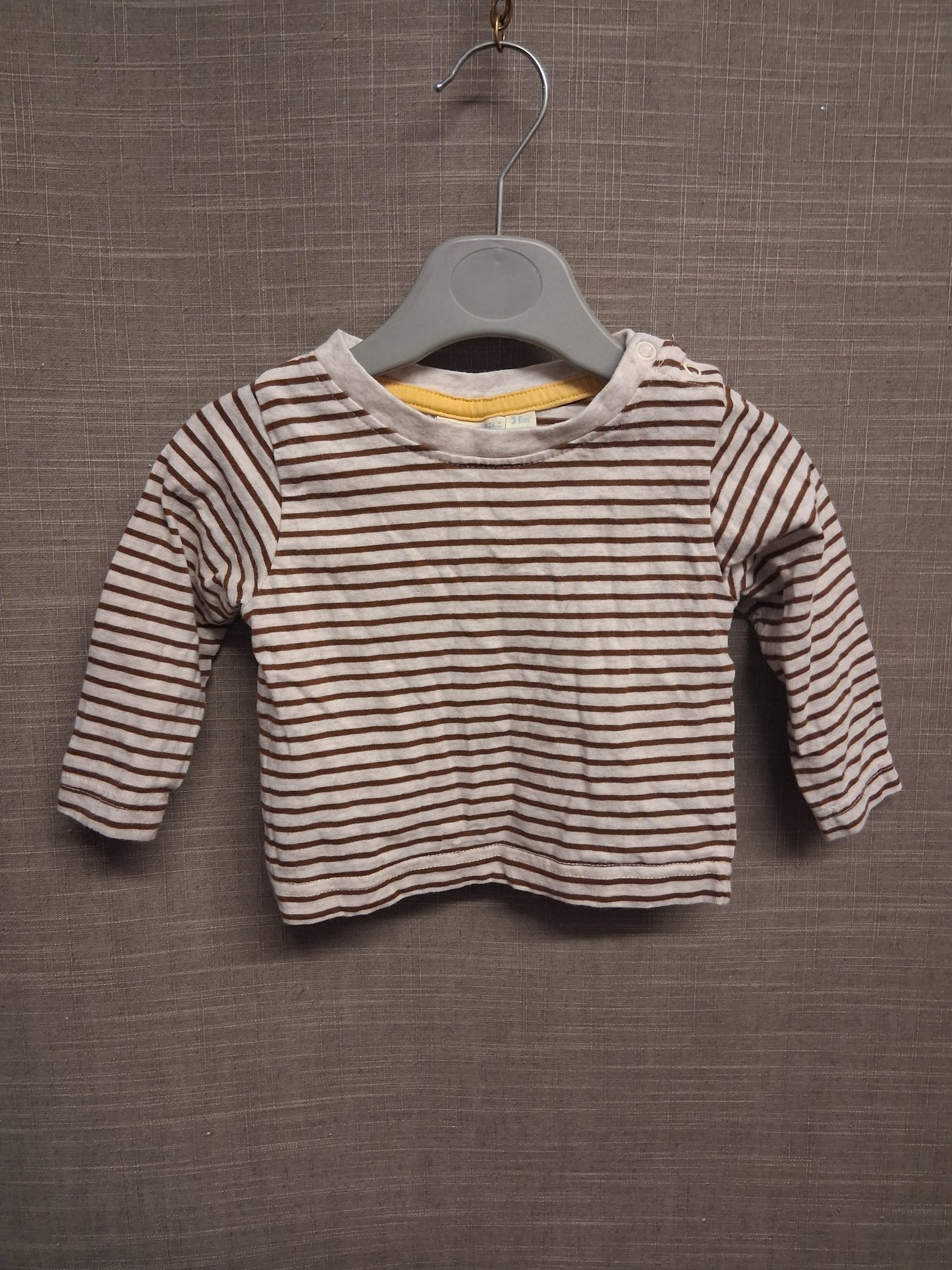 JoJo Mamam Bebe Boys Brown White Striped Long Sleeve T-Shirt Age 3-6 Months