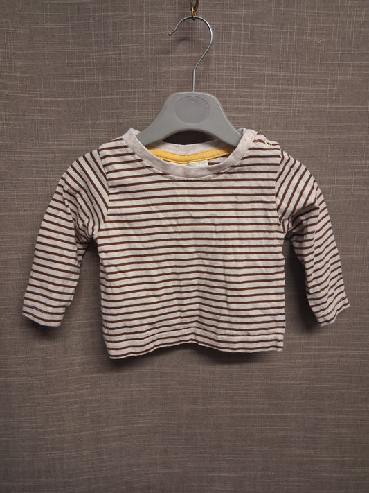 JoJo Mamam Bebe Boys Brown White Striped Long Sleeve T-Shirt Age 3-6 Months