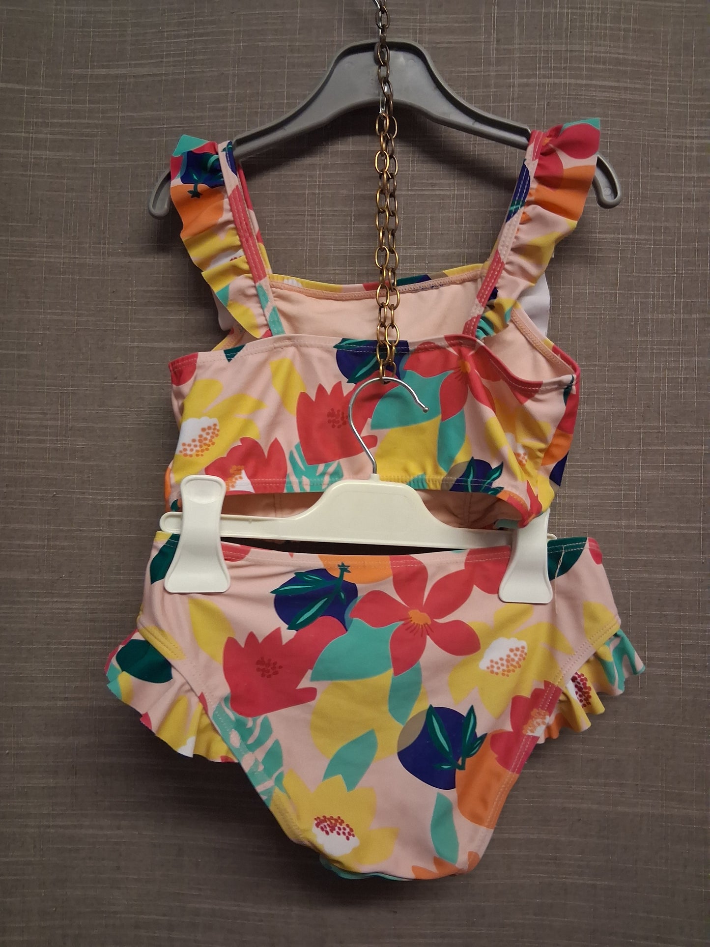 F&F Girls Bikini Pink Floral 2 Piece Swimsuit One Piece Age 8-9 Years