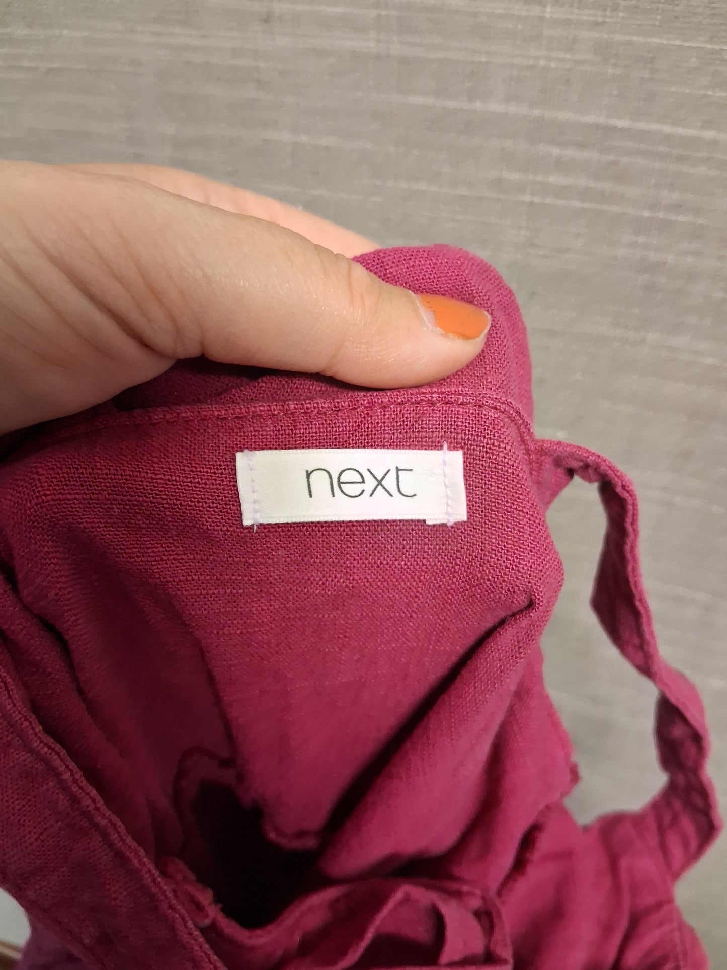 Next Girls Raspberry Red Linen Blend Dungarees Age 12-18 Months Pockets