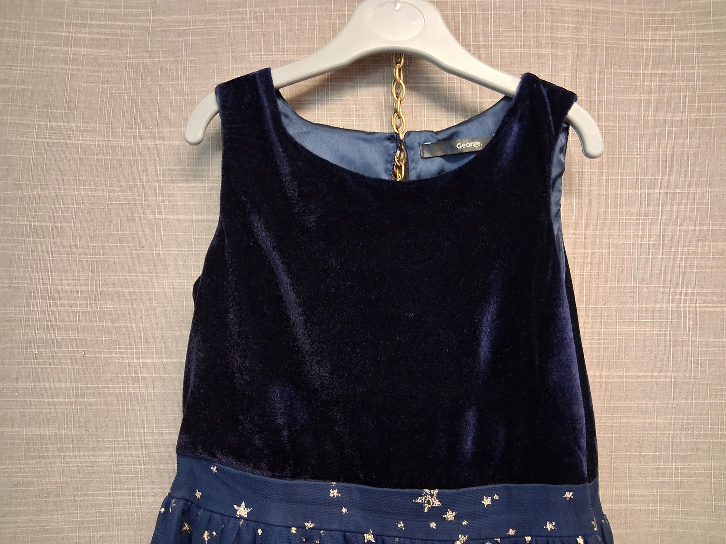 George Girls Party Dress Velour Tiered Sleeveless Navy Blue Age 6-7 years