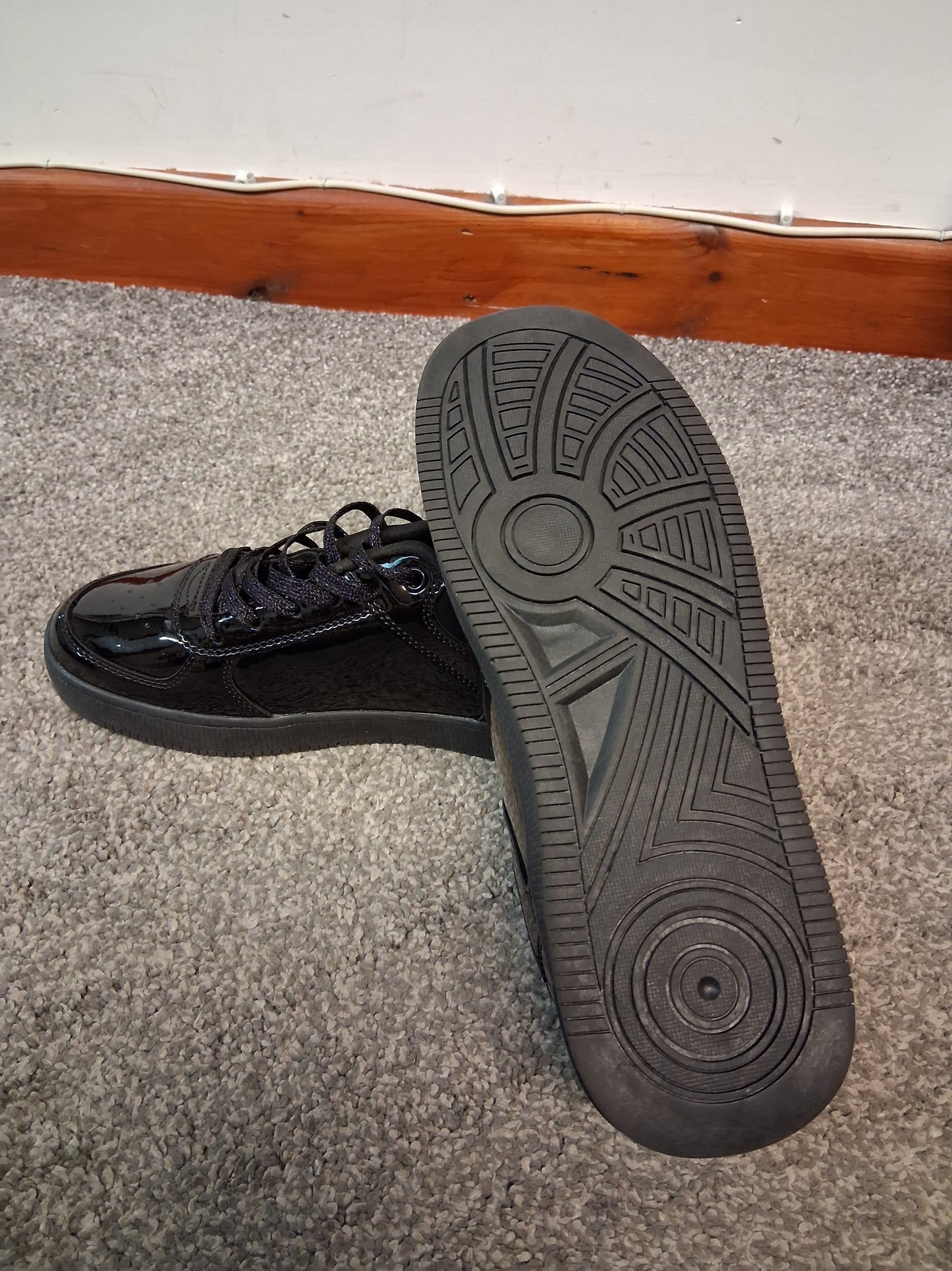 F&F Black Patent Lace Up Shoes/Trainers Size 4 New