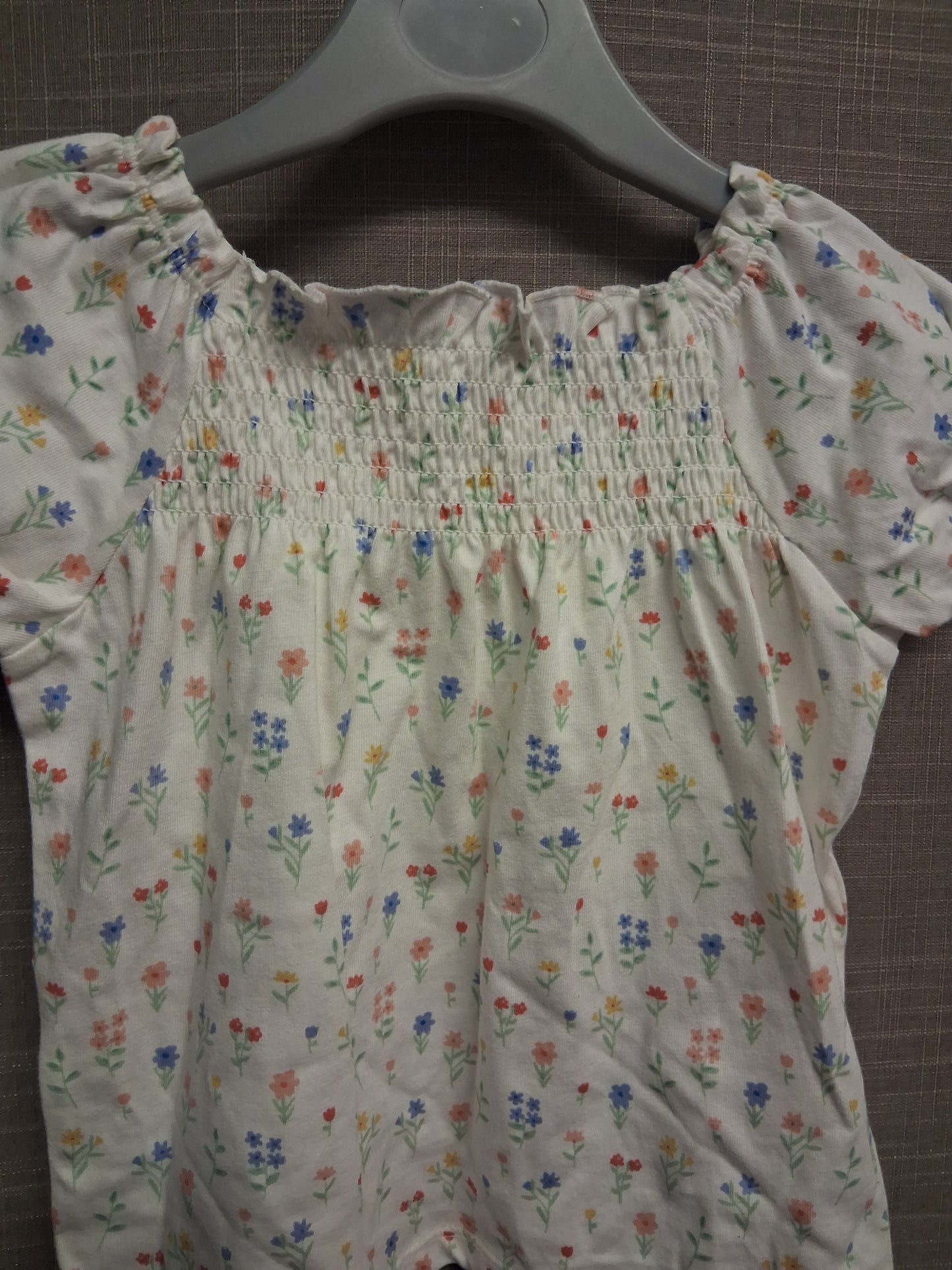 George White Floral Tunic Dress Puff Short Sleeve Age 12-18 Months