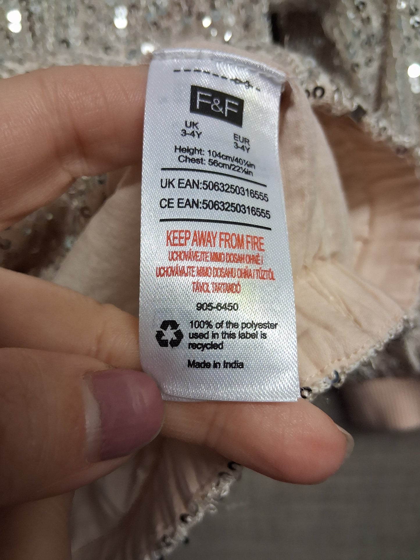 F&F Girls Sequin Sparkly Pink Silver Bomber Jacket Age 3-4 Years