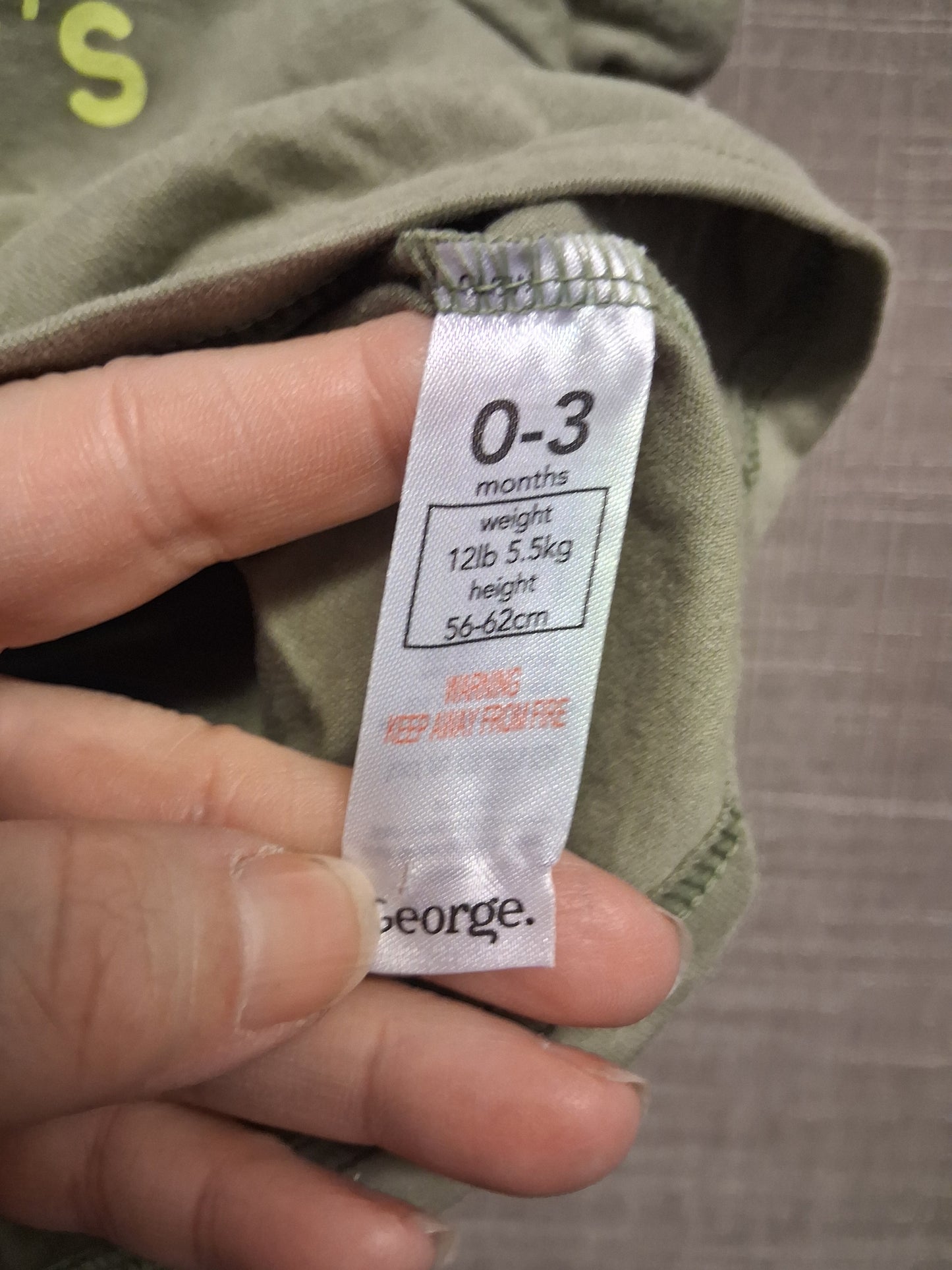 George Boys Khaki Green Short Sleeve Mummy's Darling T-Shirt Age 0-3 Months New