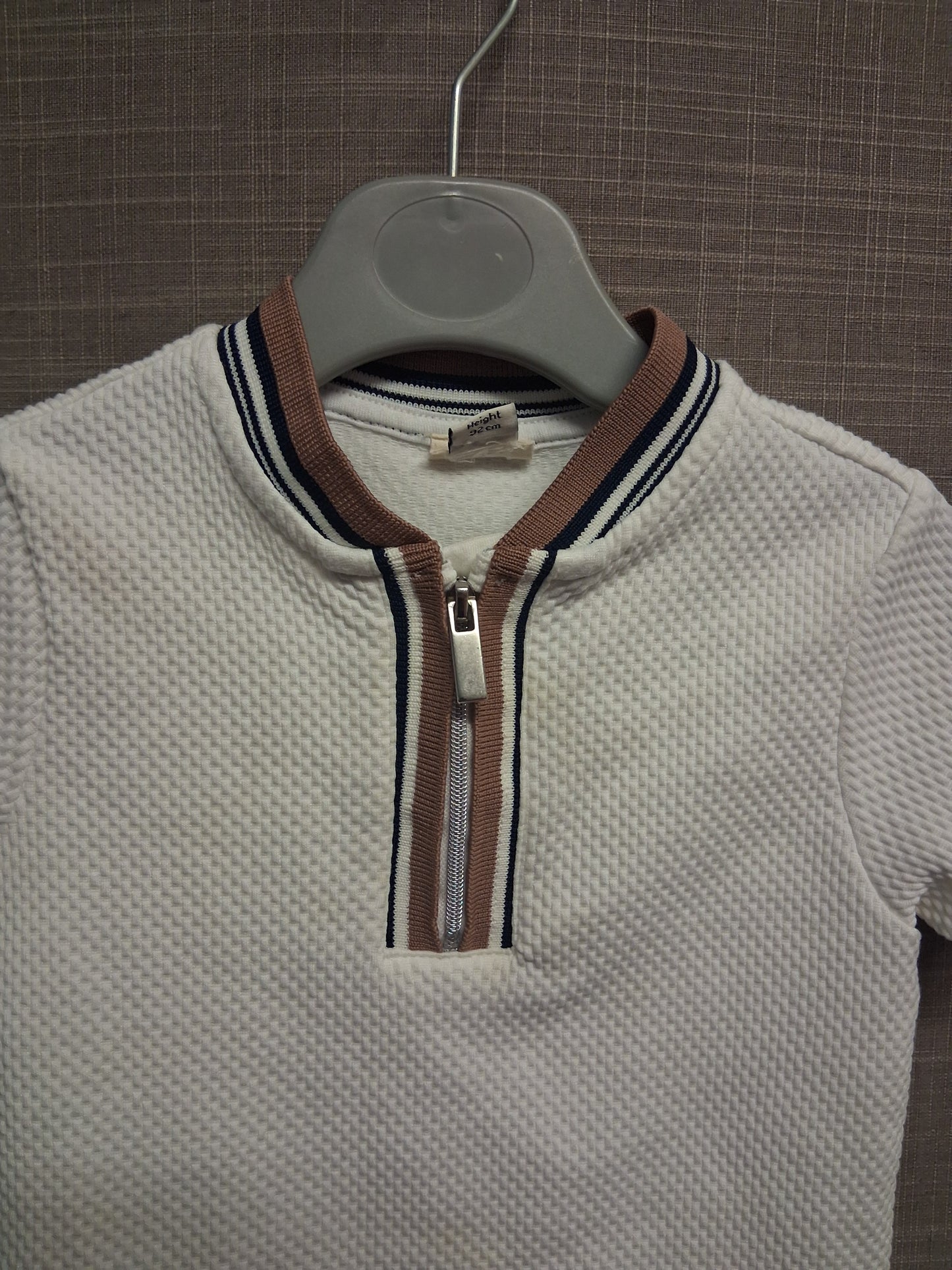 River Island Polo T-Shirt Boys White Short Sleeve 1/4 Zip Age 18-24 Months