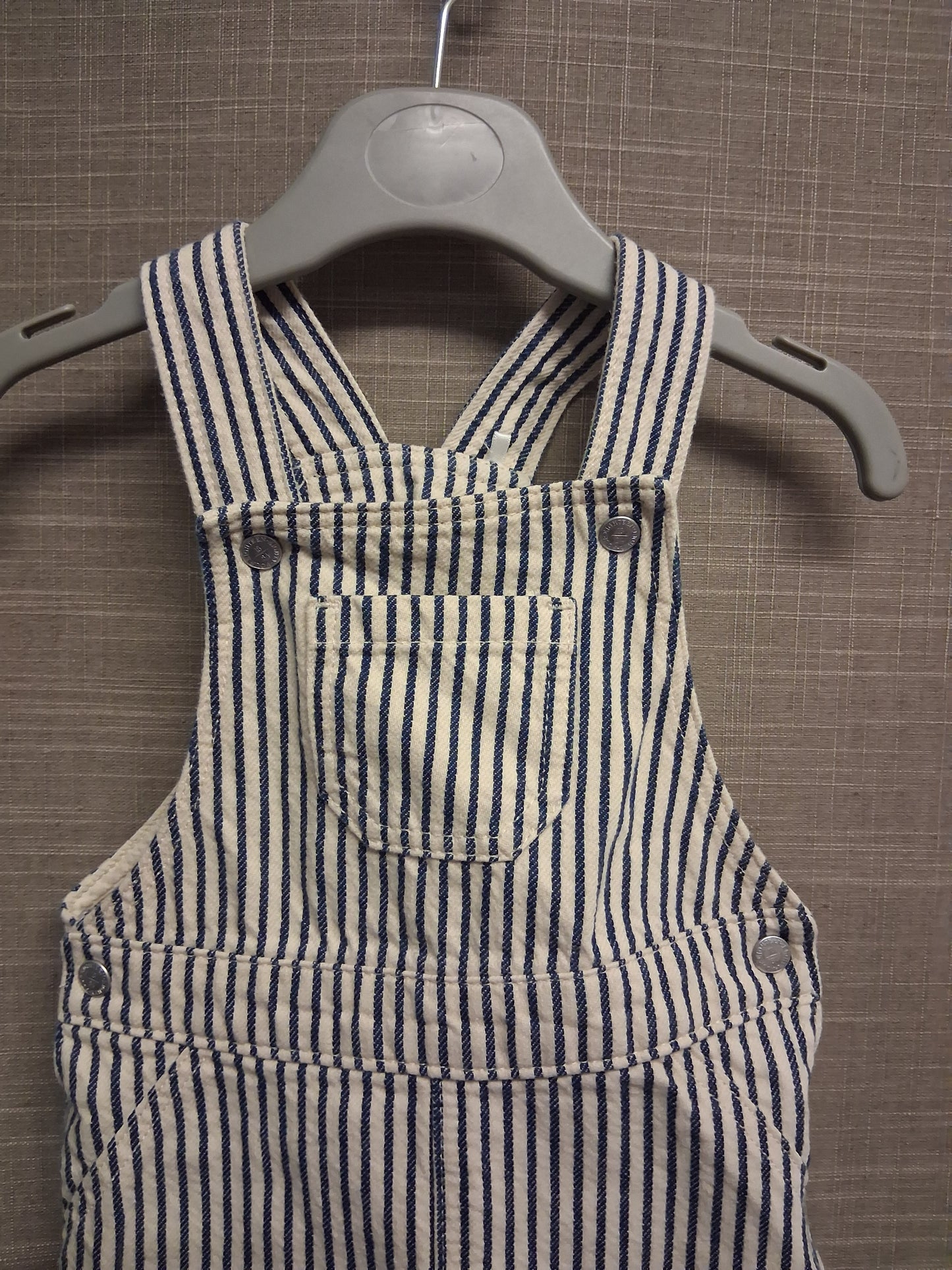 Marks & Spencer Boys Blue White Stripe Short Dungarees Age 6-9 Months