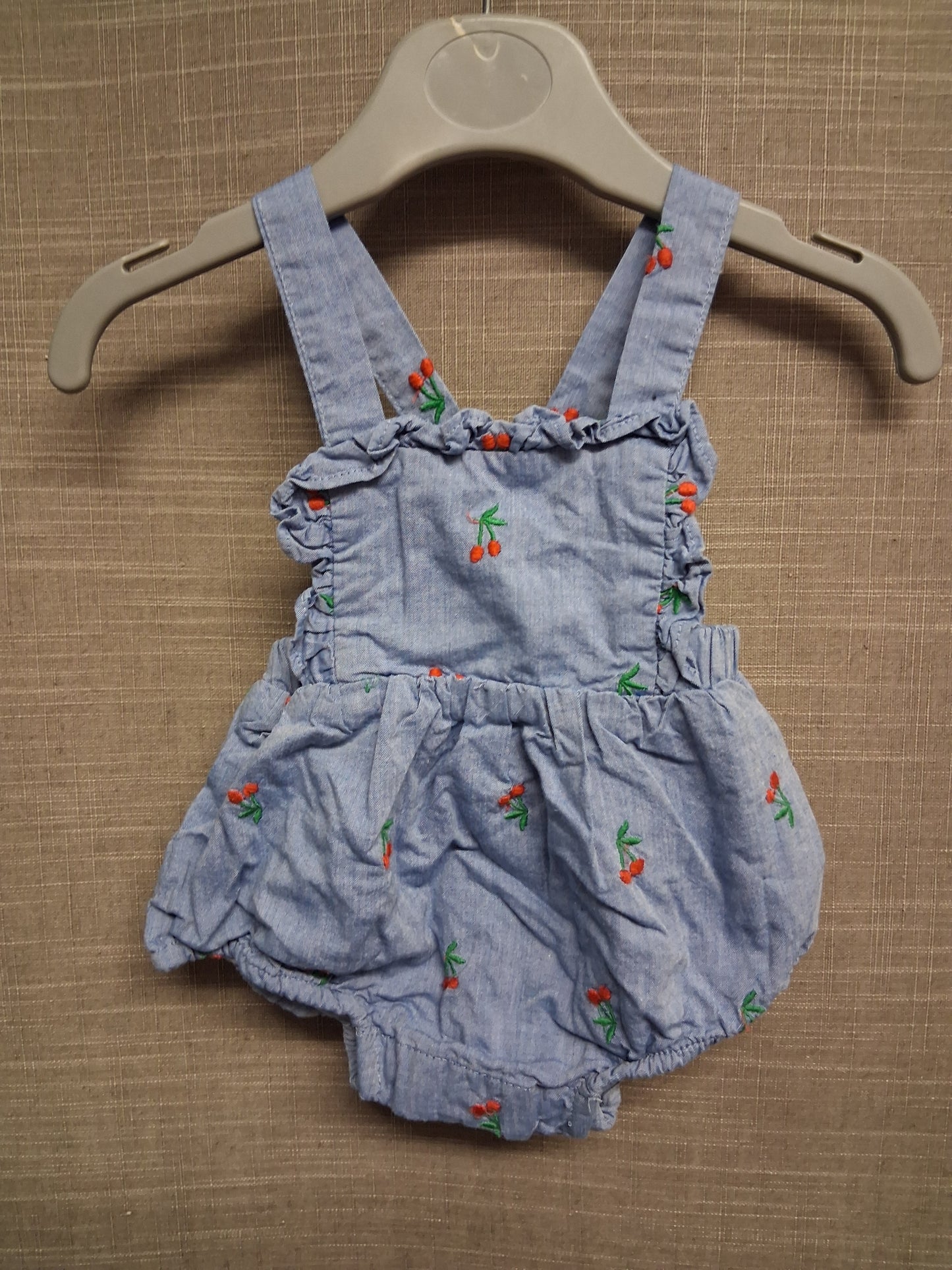Matalan Girls Blue Denim Dungaree Shorts Cherry Print Age 0-3 months
