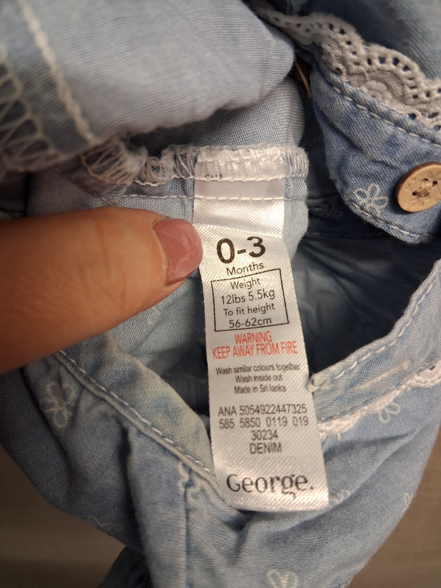 George Girls Chambray Denim Blue Playsuit Age 0-3 Months