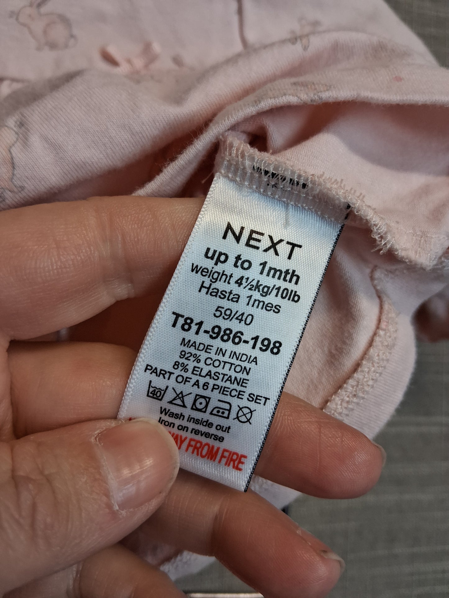 Next Girl 2 Piece Outfit Jersey Pink Bunny Print Age Newborn