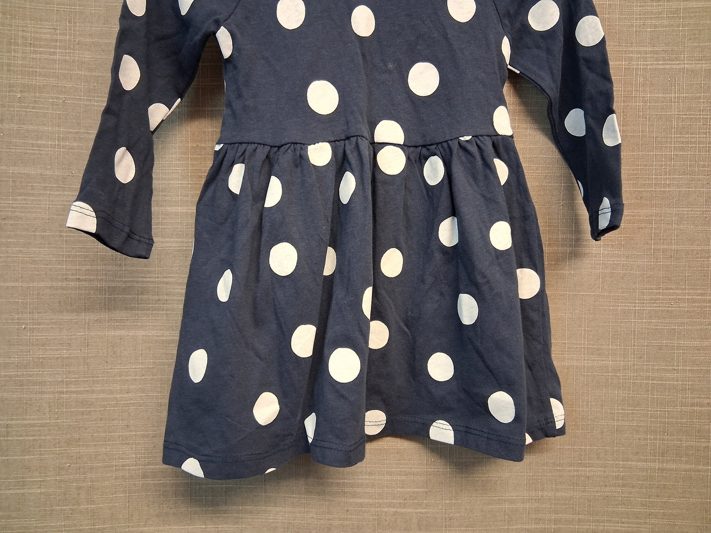 Primark Girls Navy Spotty Jersey Dress Age 9-12 Months