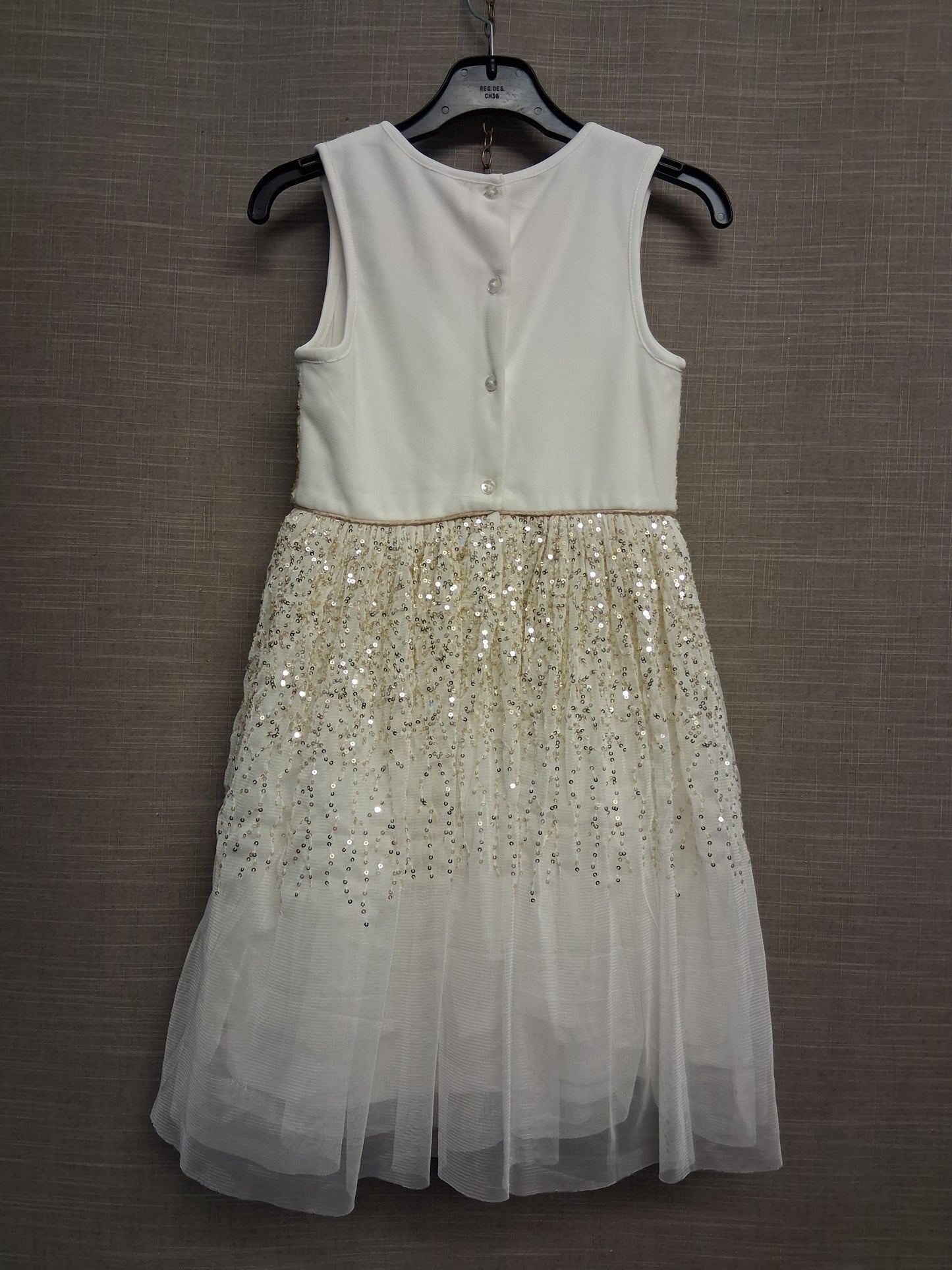 Primark Girls Cream Gold Sparkly Sequin Sleeveless Party Dress Age 7-8 Years