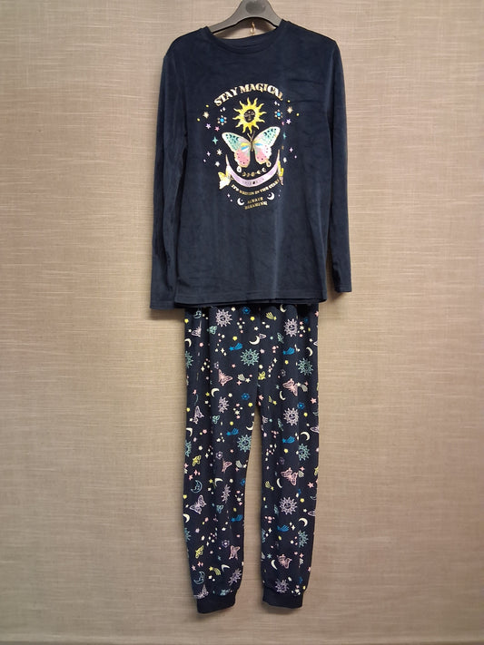 Primark Girls Pyjamas PJs Set Age 10 -11 Years Navy Plush