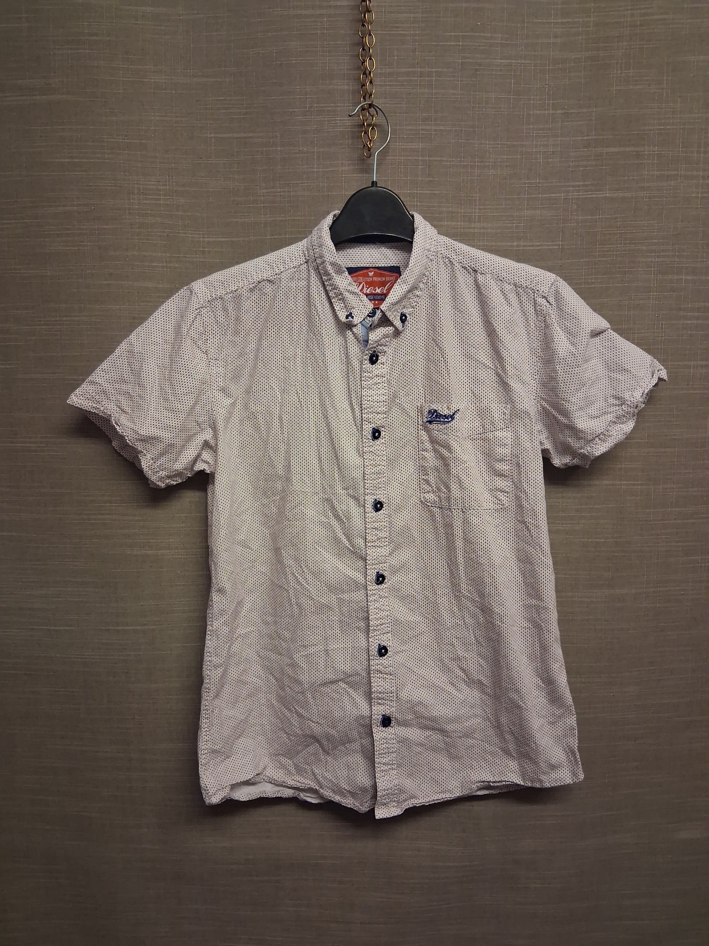 Diesel Boys Short Sleeve Shirt White Burgundy Spotty Shirt Age 13 Years
