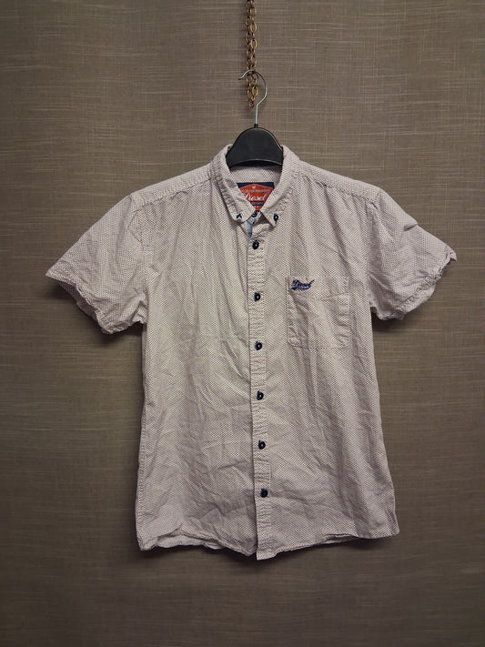 Diesel Boys Short Sleeve Shirt White Burgundy Spotty Shirt Age 13 Years