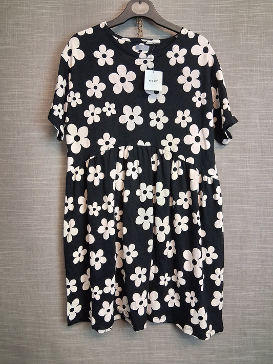 Next Girls Black White Floral Jersey Short Sleeve Dress Age 10 Years New