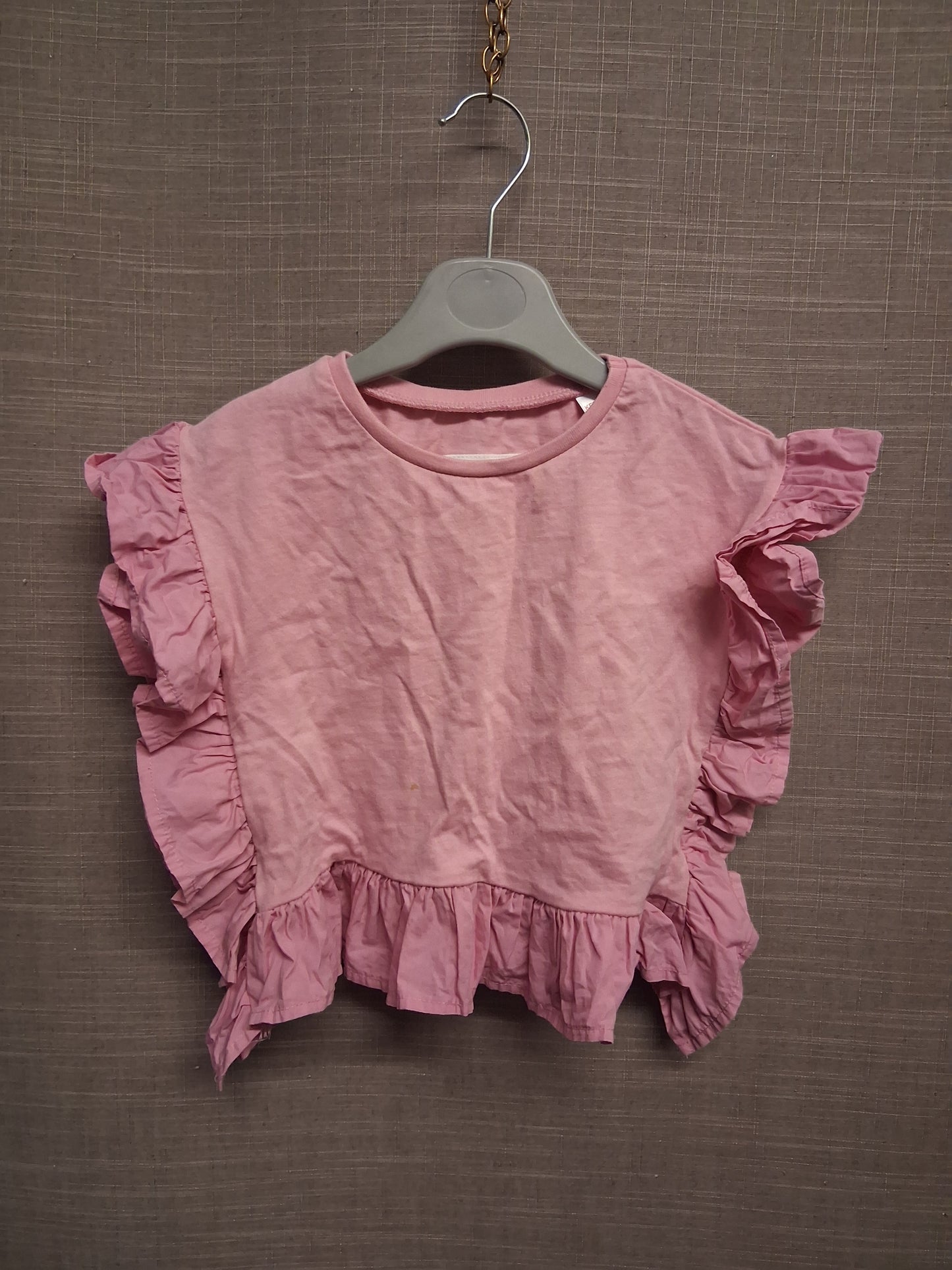 Zara Girls Pink Frill Cap Sleeve Box T-Shirt Age 4 Years