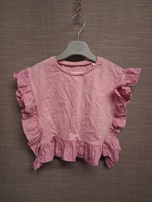 Zara Girls Pink Frill Cap Sleeve Box T-Shirt Age 4 Years