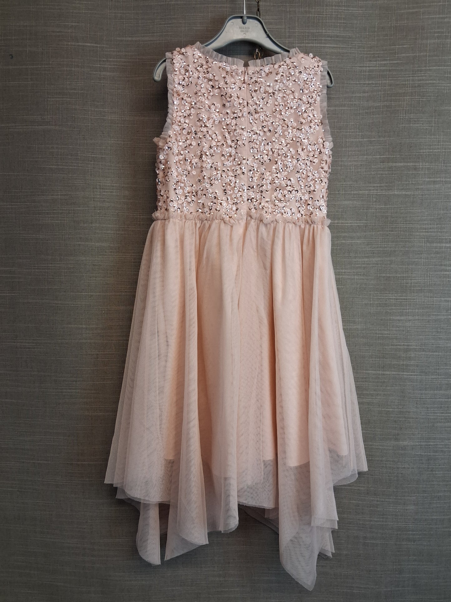 Monsoon Girls Peach Sleeveless Party Dress Sequins Age 7 Year