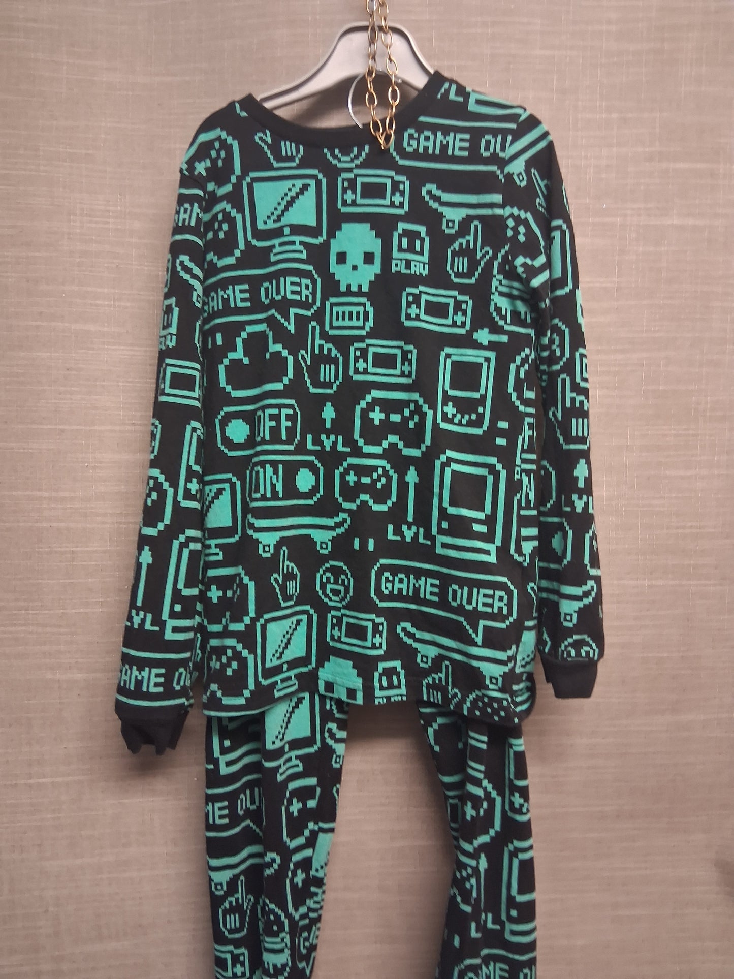 Marks and Spencer Boys Green Black Gaming Theme Pjs Pyjamas 2 piece set Age 8-9 Years