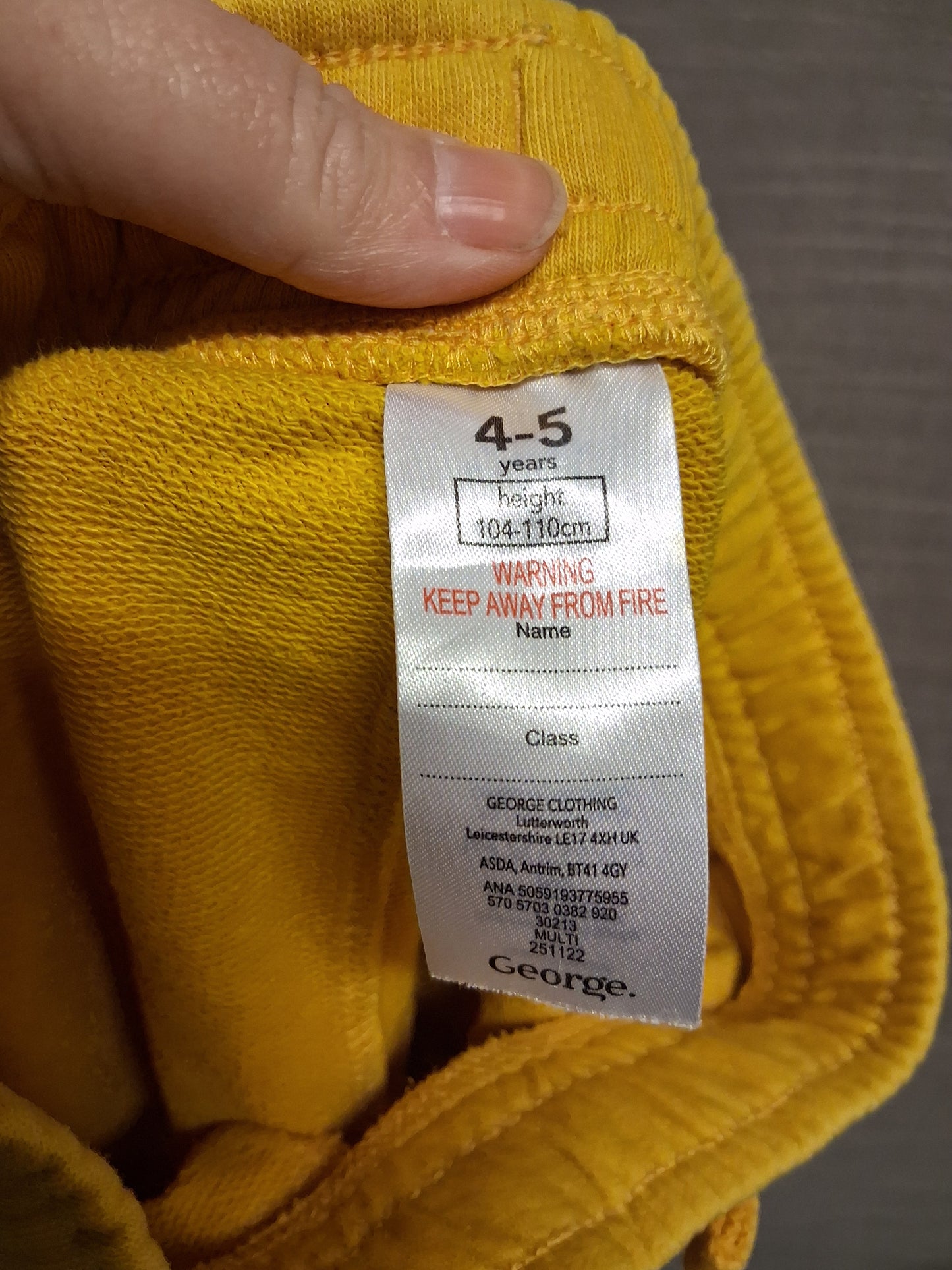 George Yellow Jersey Shorts Age 4-5 Years
