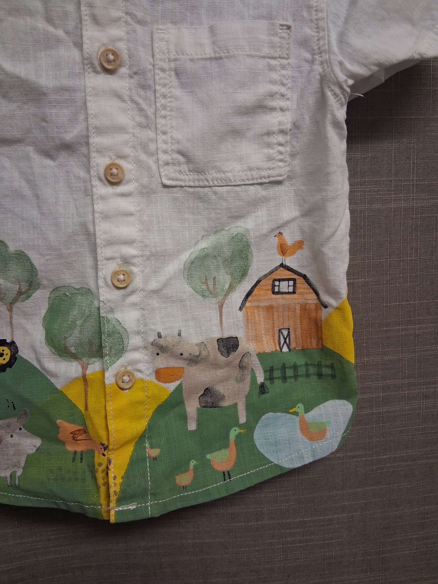 George Shirt Boys White Short Sleeve Farm Print Age 12-18 Months