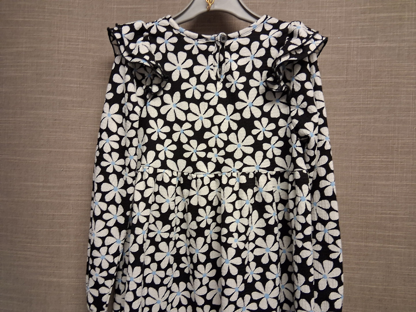 Primark Girls Black White Foral Long Sleeve A Line Dress Age 6-7 Years