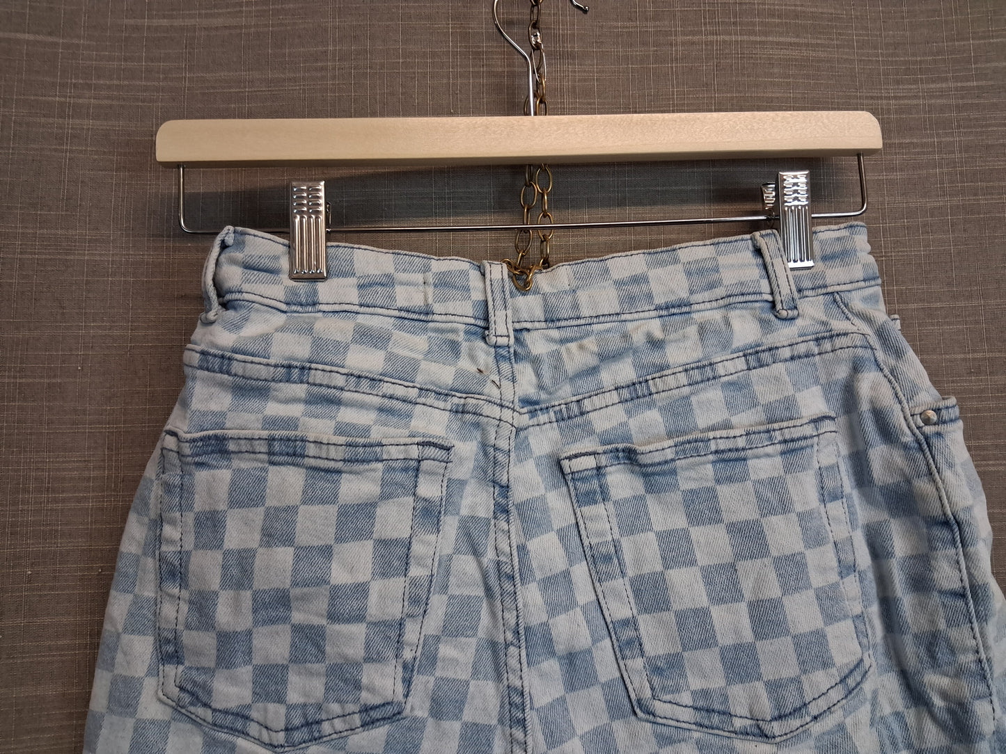Primark Girls Blue Denim Check Shorts Age 12-13 Years