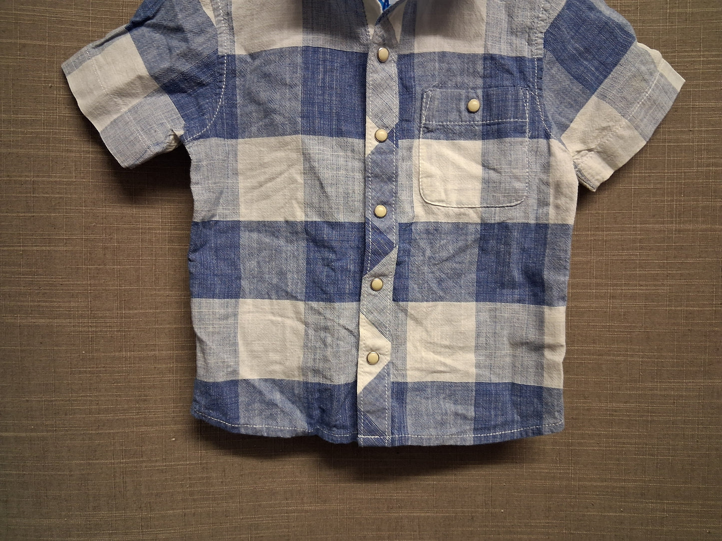 Next Boys Blue Check Short Sleeve Shirt Snap Fastening Age 18-24 Months