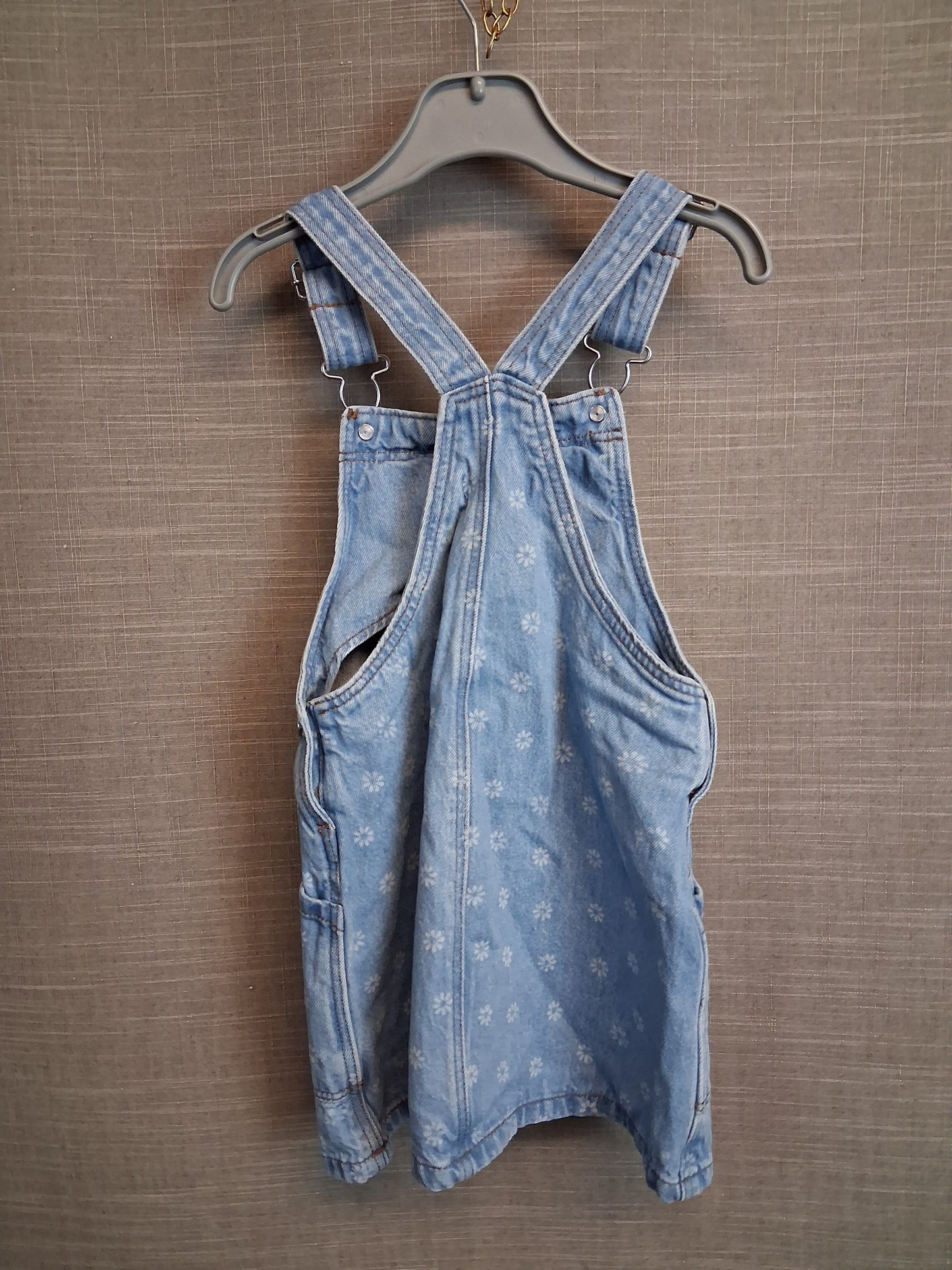 Primark Girls Denim Pinafore Dress Floral Print Age 3-4 Years