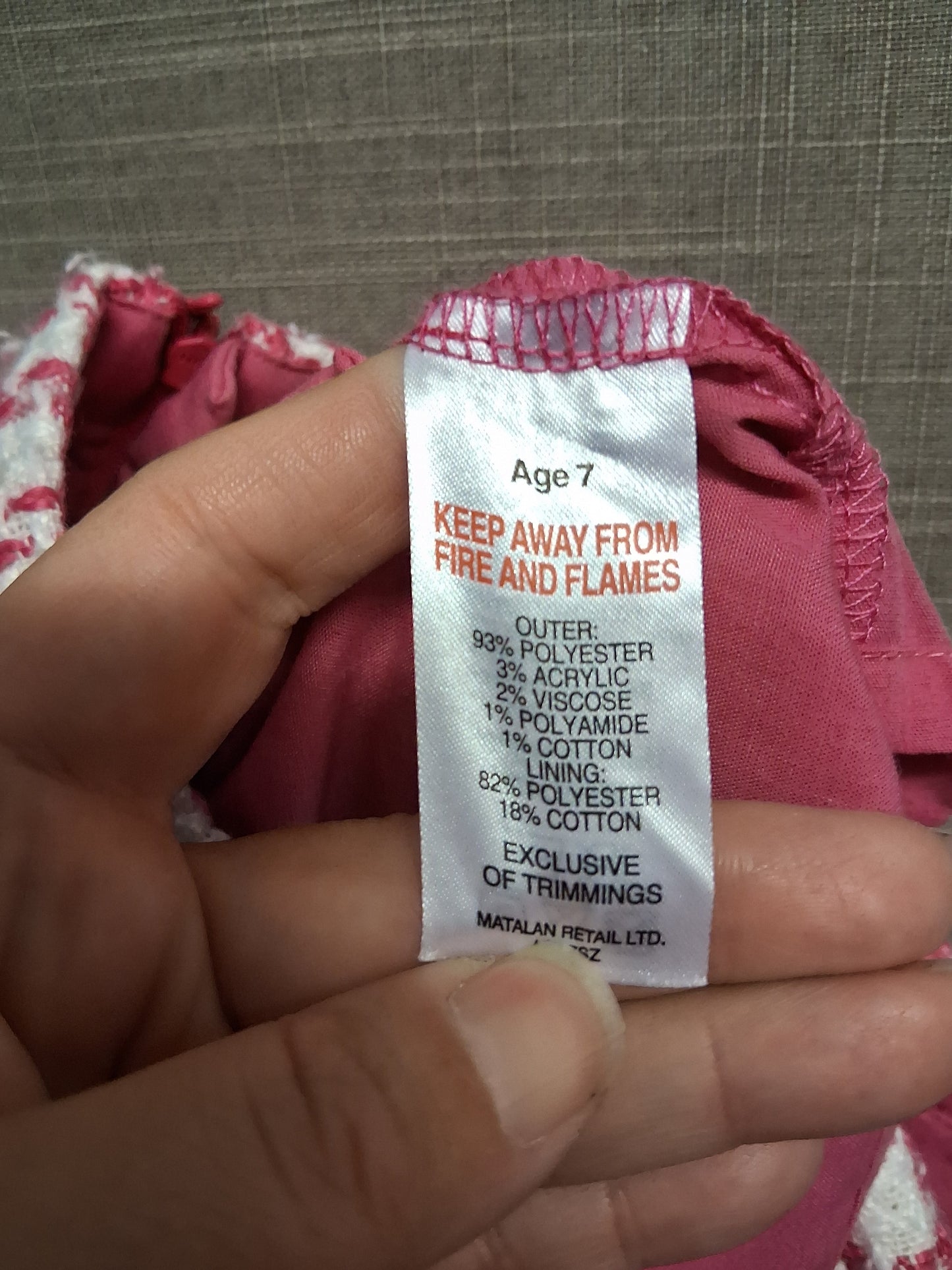 Matalan Girls Pink Checked Skorts Age 7 Years Faux Buttons