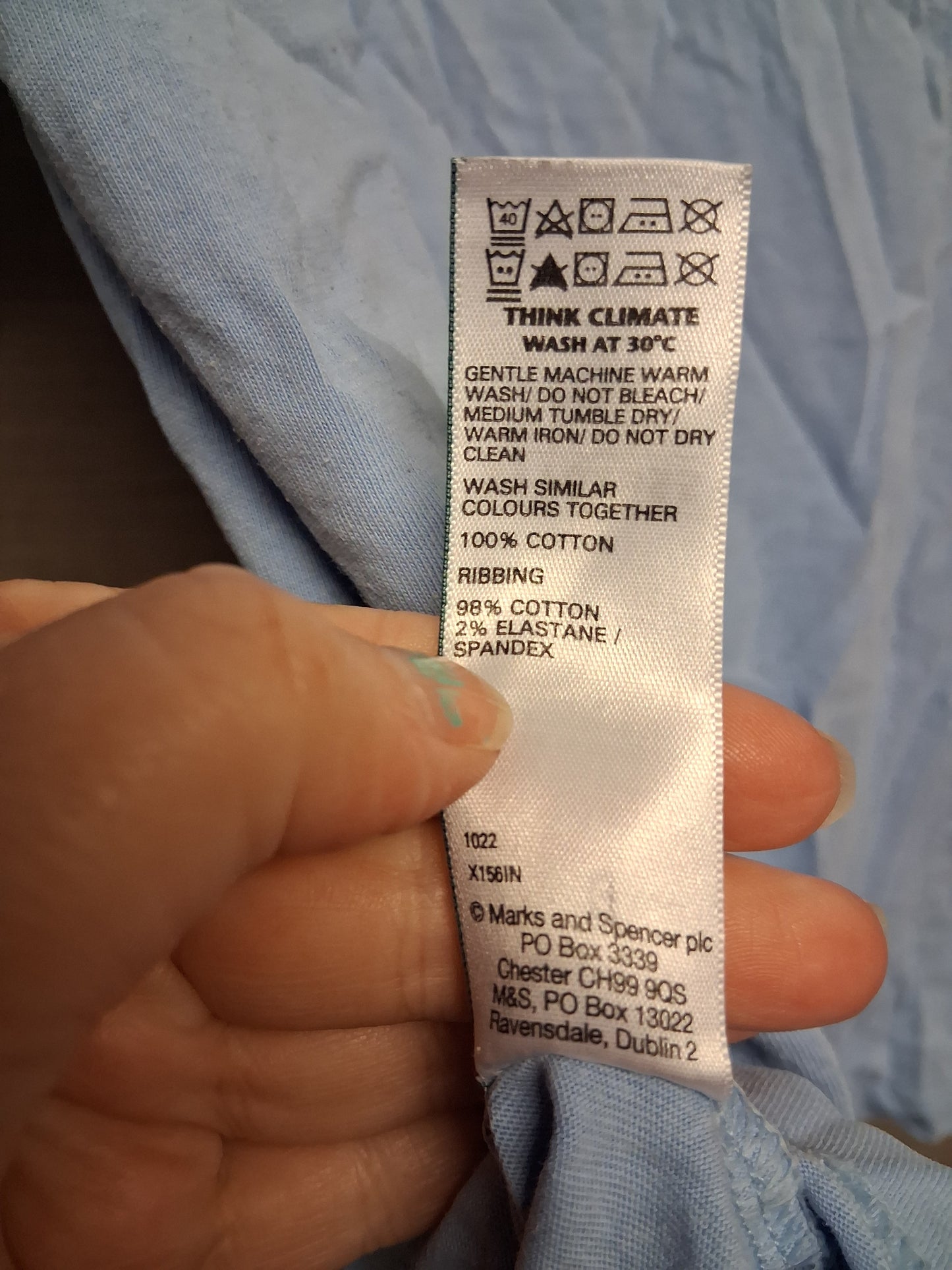 Marks & Spencer Blue Crew Neck T-Shirt Short Sleeve Age 15-16 Years