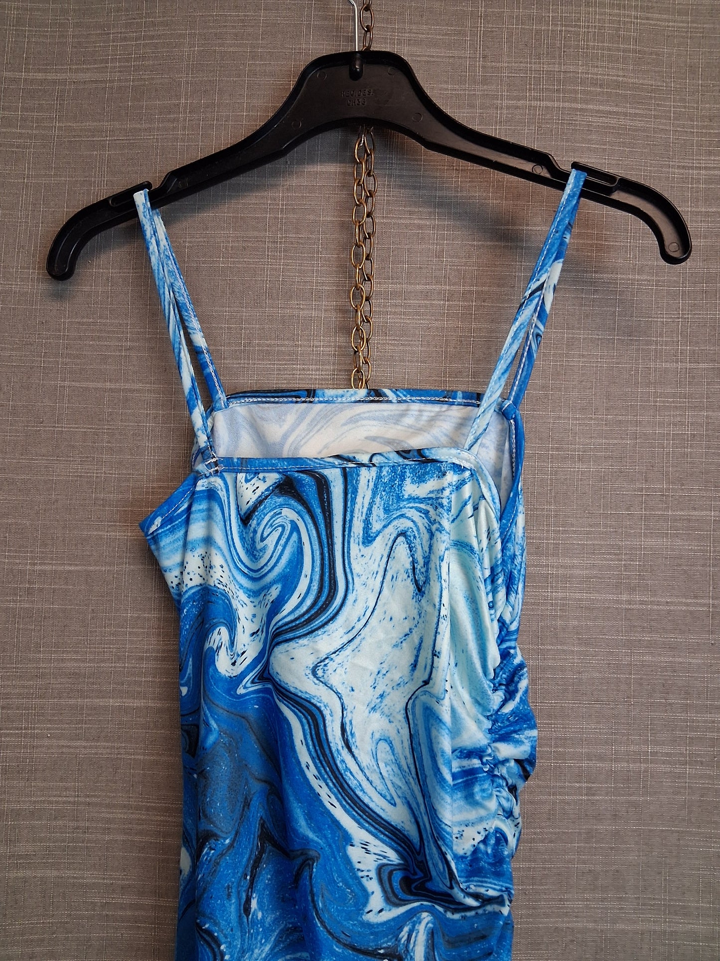 Shein Girls Blue Marble Print Stappy Dress Ruched Side Age 10-11 Years