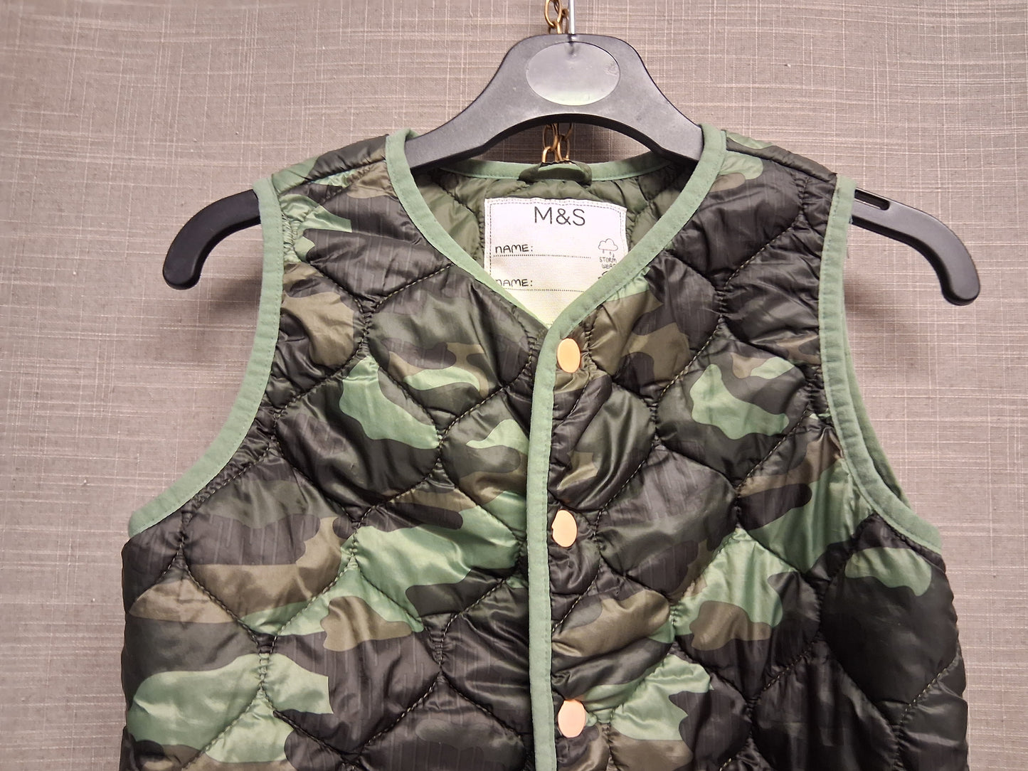 Marks & Spencer Boys Green Camouflage Lightly Padded Bodywarmer Gilet Age 3-4 Years