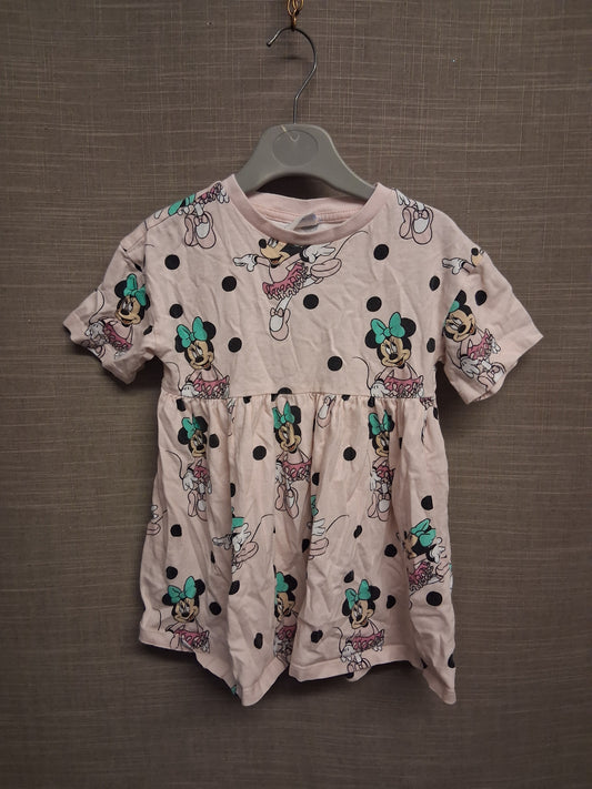 Disney Minnie Mouse Short Sleeve Pink T-Shirt Dress Age 2-3 Years