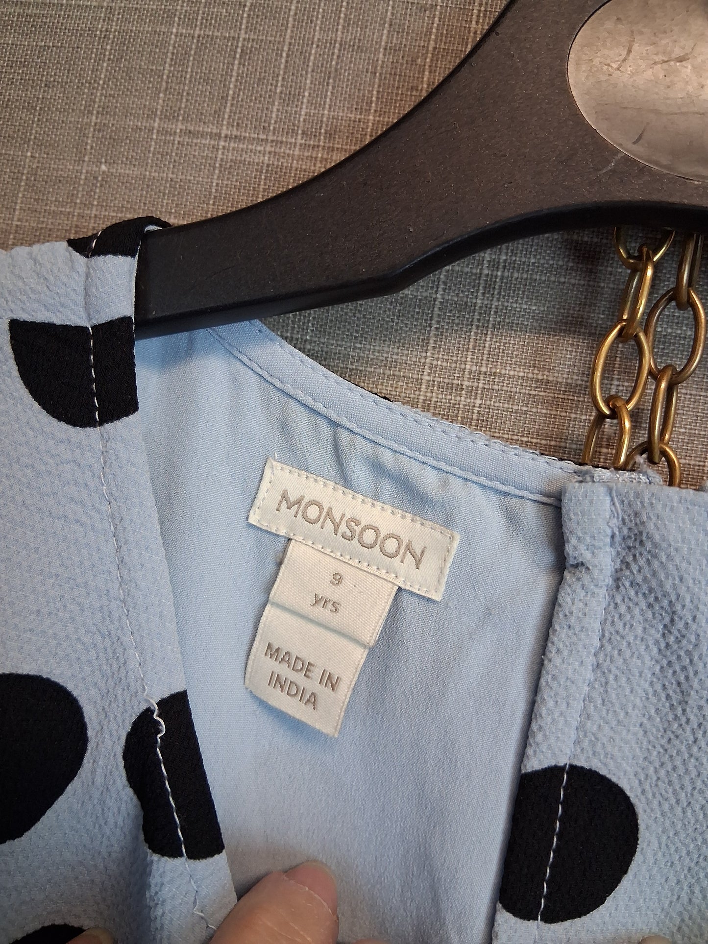 Monsoon Girls Blue Spotty Sleeveless Age 9 Years