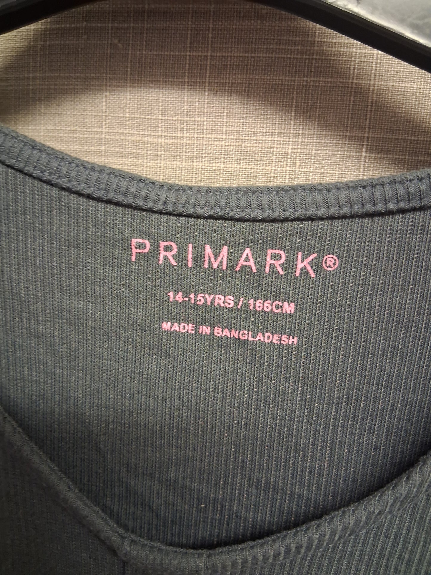 Primark Girls Grey Short Sleeve Ribbed Scoop Neck T-Shirt Age 14-15 Years
