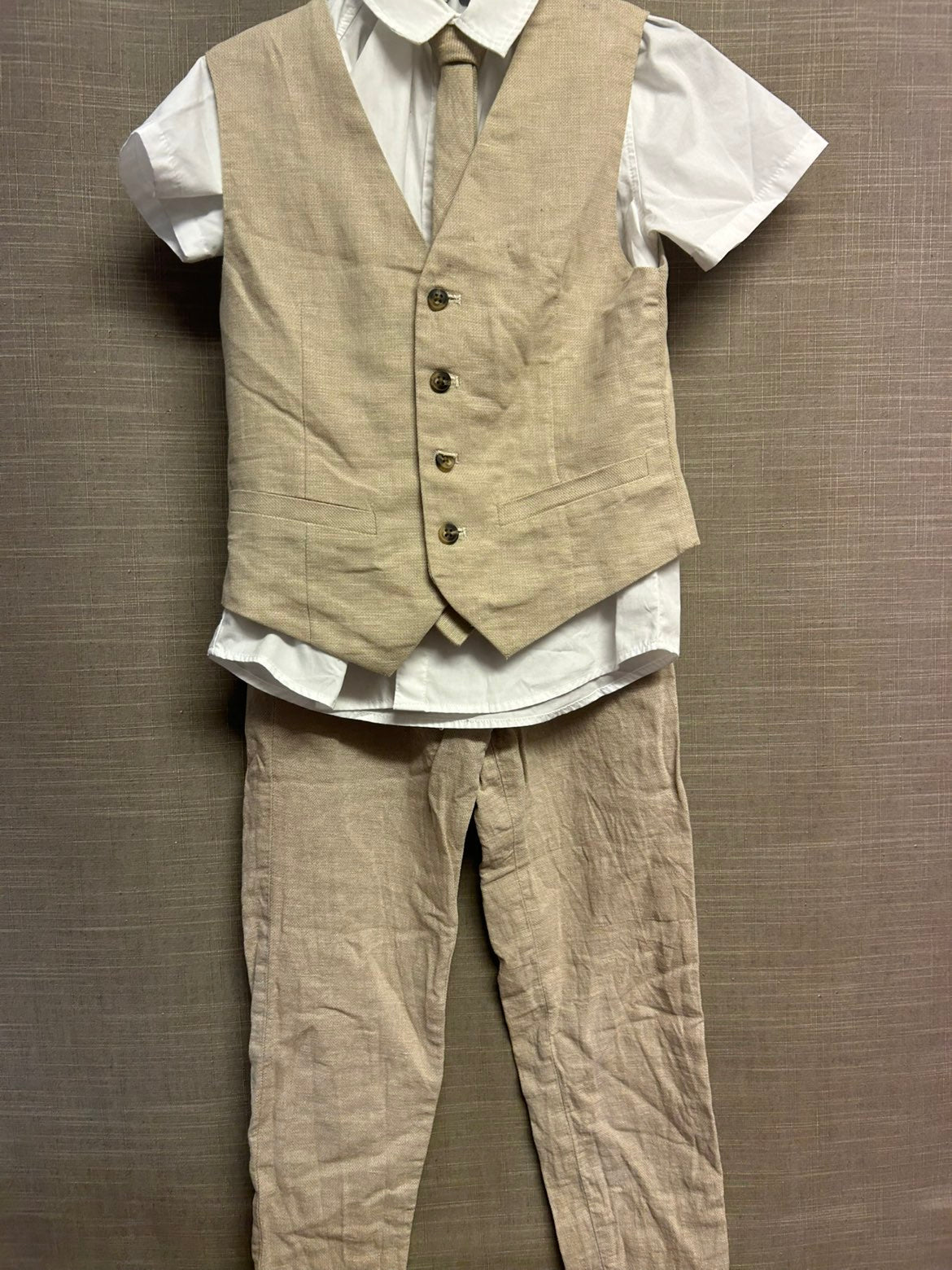 H&M Boys Linen Cream 4 Piece Suit Age 8-9 Years Wedding Special Occasion
