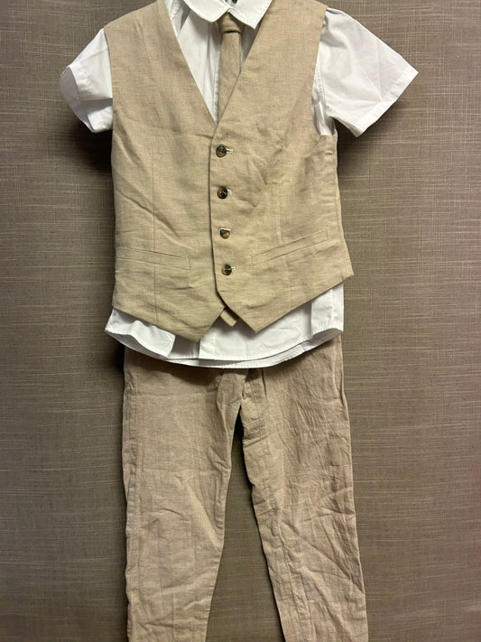 H&M Boys Linen Cream 4 Piece Suit Age 8-9 Years Wedding Special Occasion