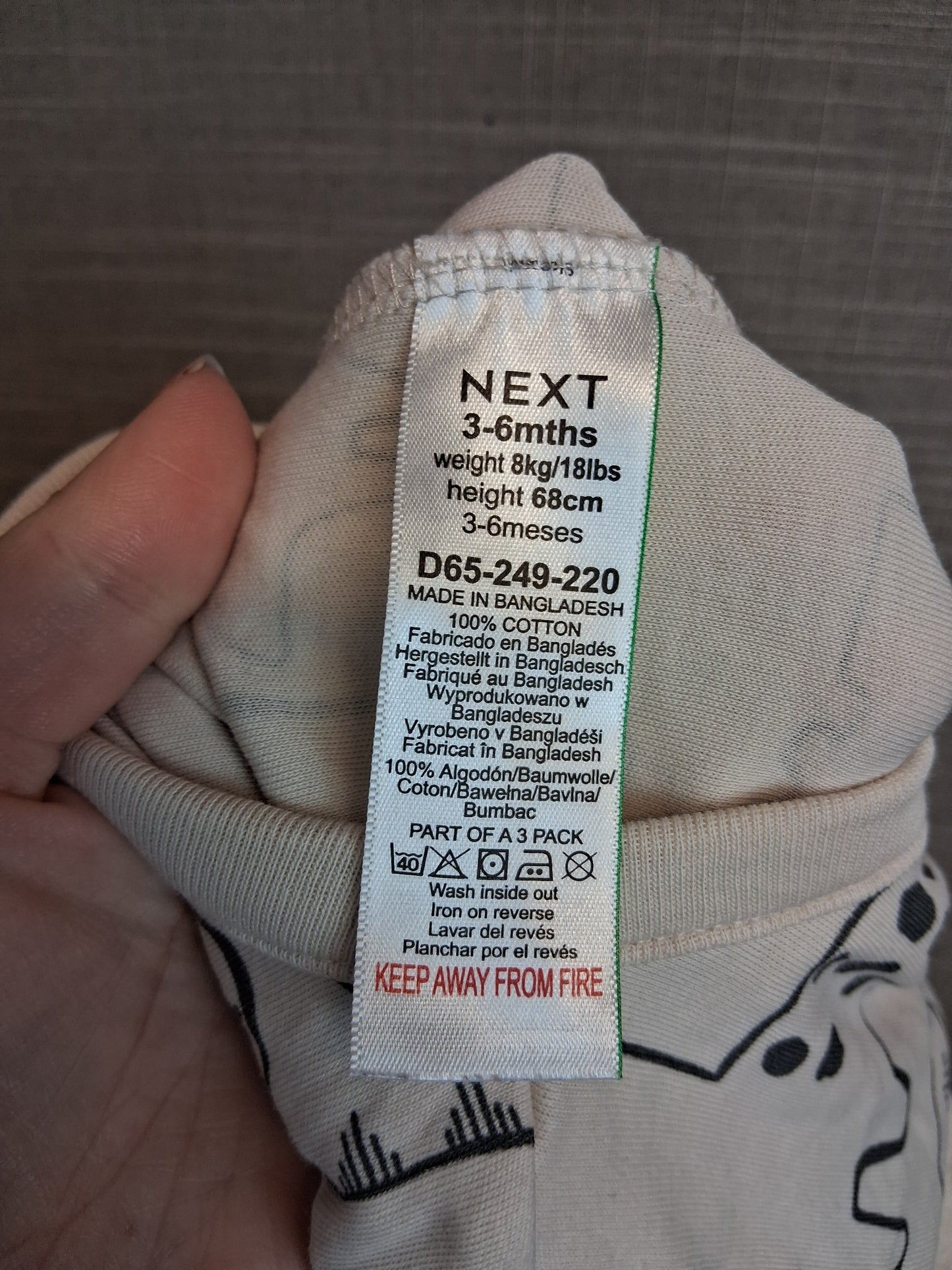 Next Boys Sleepsuits x2 Beige and Lilac Age 3-6 Months