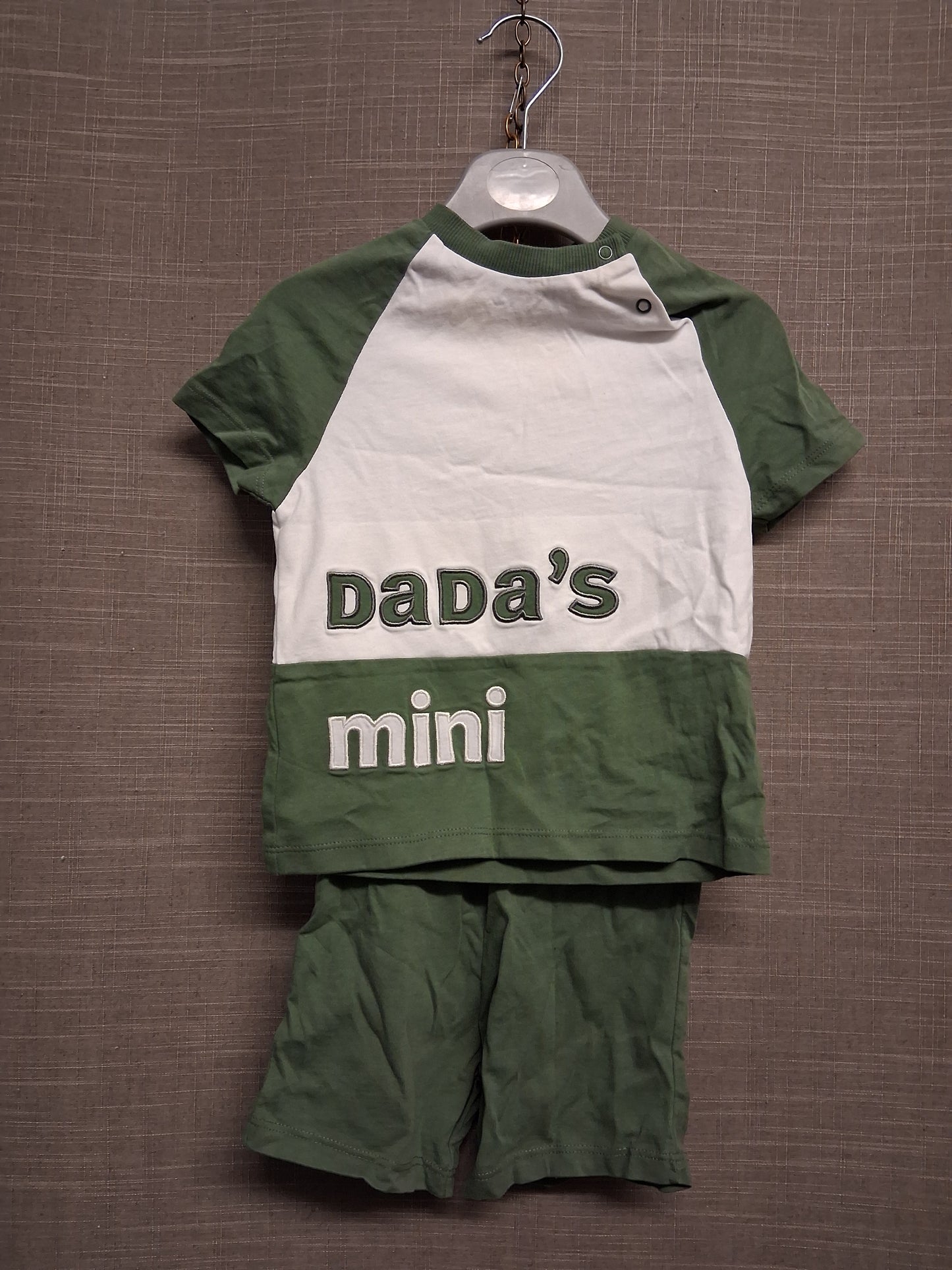 Nutmeg Boys 2 Piece Outfit Shorts & T-Shirt Set Dada's Mini Green Age 12-18 Months