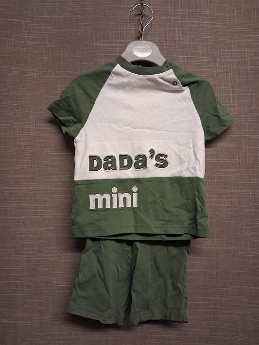 Nutmeg Boys 2 Piece Outfit Shorts & T-Shirt Set Dada's Mini Green Age 12-18 Months